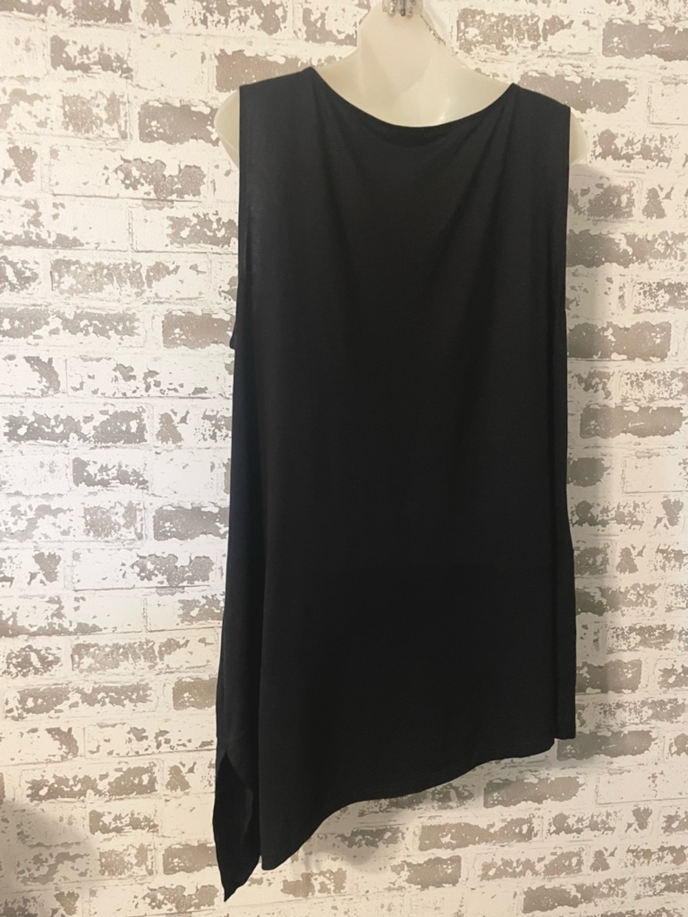 Eileen Fisher Black Asymmetrical Tunic Tank Top XL Minimalist Draped Hem - Picture 3 of 6